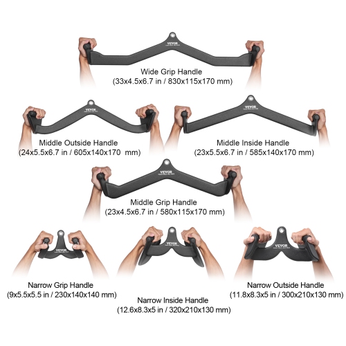 VEVOR 7 Set LAT Pulldown Attachments, Cable Machine Rowing T-bar V-bar, Tricep Pull Down Bar, Back Strength Training Rubber Coated Handle Grip, Bicep