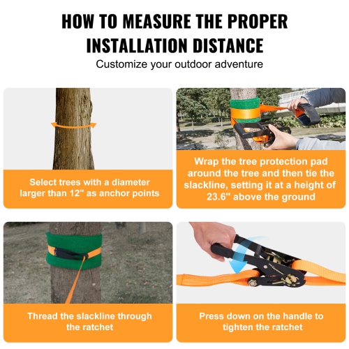 VEVOR 60 ft Slackline Kit with Training Line, Backyard Slack Line Equipment,Easy Setup Tight Rope for Kids Adults, Complete Slackline Set with Tree