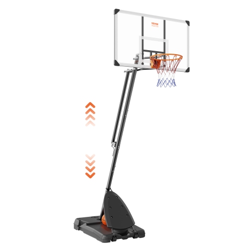VEVOR 7.6-10 ft Basketball Hoop, Portable Backboard System, 54 inch Basketball Hoop & Goal, Kids & Adults Basketball Set with Wheels, Stand, and