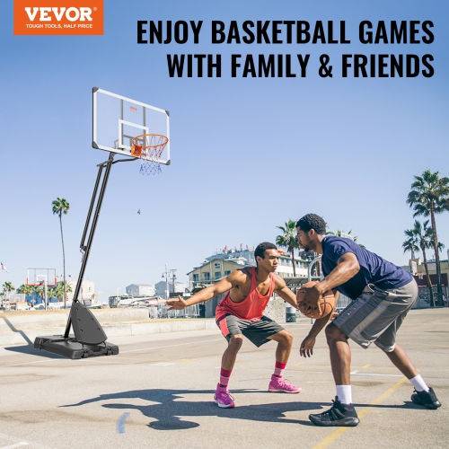 VEVOR 7.6-10 ft Basketball Hoop, Portable Backboard System, 54 inch Basketball Hoop & Goal, Kids & Adults Basketball Set with Wheels, Stand, and