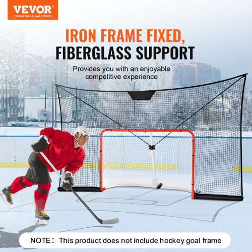 VEVOR 12x7 FT Hockey Goal Backstop Net, Street Hockey Sports Backstop Netting, Portable Indoor Outdoor Hockey Training Net, Large Size Target Net,