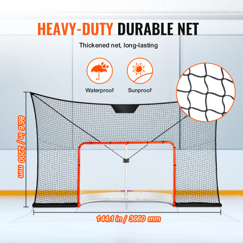 VEVOR 12x7 FT Hockey Goal Backstop Net, Street Hockey Sports Backstop Netting, Portable Indoor Outdoor Hockey Training Net, Large Size Target Net,