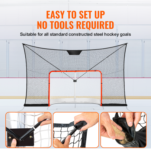 VEVOR 12x7 FT Hockey Goal Backstop Net, Street Hockey Sports Backstop Netting, Portable Indoor Outdoor Hockey Training Net, Large Size Target Net,
