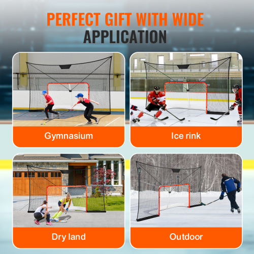 VEVOR 12x7 FT Hockey Goal Backstop Net, Street Hockey Sports Backstop Netting, Portable Indoor Outdoor Hockey Training Net, Large Size Target Net,