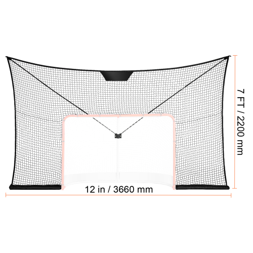 VEVOR 12x7 FT Hockey Goal Backstop Net, Street Hockey Sports Backstop Netting, Portable Indoor Outdoor Hockey Training Net, Large Size Target Net,