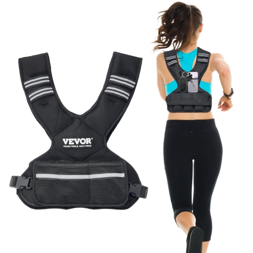 VEVOR 11-20lb Adjustable Weighted Vest, with 6 Ironsand Weights and Reflective Stripe, Body Exercise Set for Men Women, Equipment for Strength