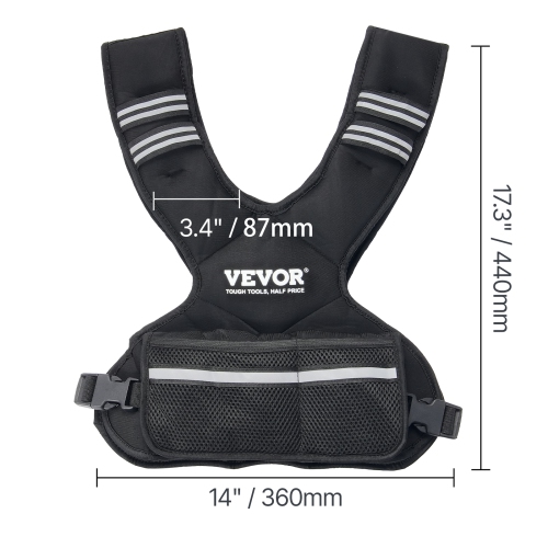 VEVOR 11-20lb Adjustable Weighted Vest, with 6 Ironsand Weights and Reflective Stripe, Body Exercise Set for Men Women, Equipment for Strength