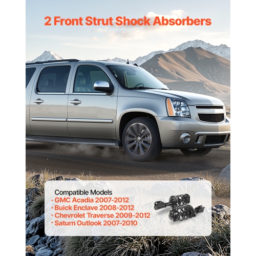 VEVOR 2Pcs Front Shock Absorber Strut Assembly, Shock and Strut Assembly with Coil Spring, Fit 2007-2012 GMC Acadia, 2009-2012 Chevrolet Traverse,