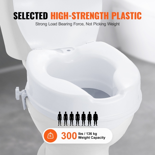 VEVOR 4" Raised Toilet Seat,Height Raised, 300 lbs Weight Capacity, Universal Toilet Seat Riser, Screw Rod Locking, with Toilet Seat, for Elderly,
