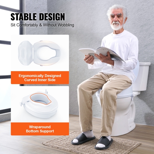 VEVOR 4" Raised Toilet Seat,Height Raised, 300 lbs Weight Capacity, Universal Toilet Seat Riser, Screw Rod Locking, with Toilet Seat, for Elderly,