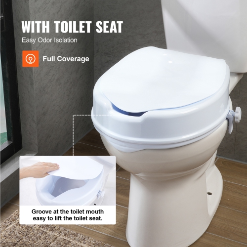 VEVOR 4" Raised Toilet Seat,Height Raised, 300 lbs Weight Capacity, Universal Toilet Seat Riser, Screw Rod Locking, with Toilet Seat, for Elderly,