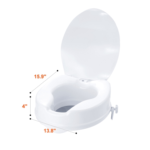 VEVOR 4" Raised Toilet Seat,Height Raised, 300 lbs Weight Capacity, Universal Toilet Seat Riser, Screw Rod Locking, with Toilet Seat, for Elderly,