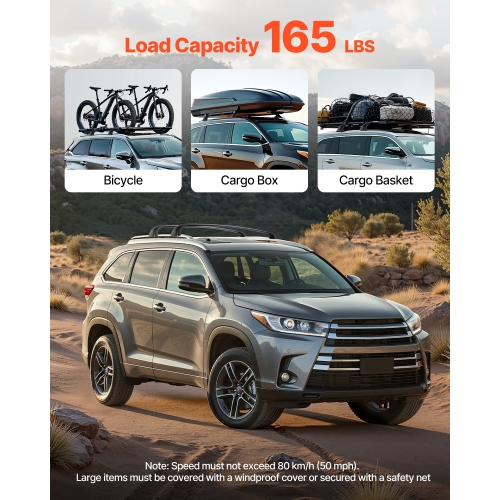 VEVOR Cross Bars Roof Racks,165lbs Capacity, Compatible with Toyota Highlander 2014-2019 XLE, Limited, SE with Flush Roof Rails,Heavy Duty Aluminum