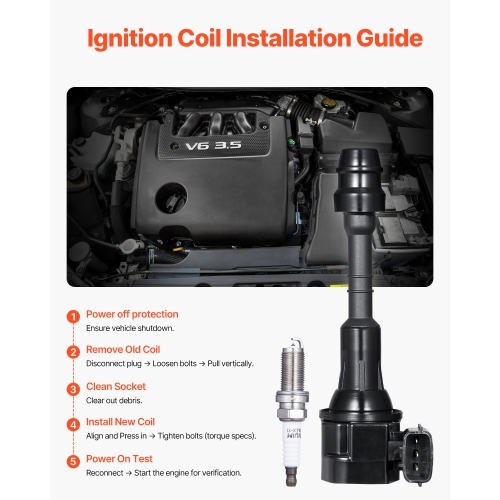 VEVOR 4.0L V6 Ignition Coil Pack and Spark Plugs, Set of 6, Compatible with Nissan Maxima Murano Altima Pathfinder Quest Xterra Pathfinder I35 QX4