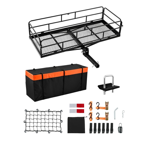 VEVOR 60" x 24" x 14", Hitch Cargo Carrier, 500 lbs Capacity Hitch Cargo Carrier with Cargo Net & Waterproof Cargo Bag, Folding Hitch Mount Cargo