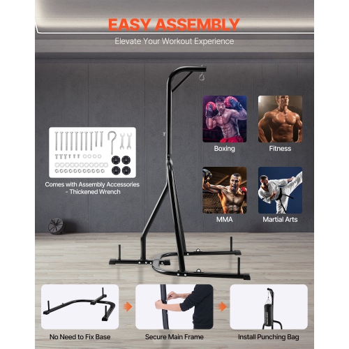 VEVOR 140 lbs Punching Bag Stand, Steel Heavy Duty Workout Equipment, Boxing Punching Bag Stand, Freestanding Sandbag Rack with Weighted Base,