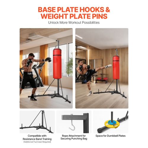 VEVOR 140 lbs Punching Bag Stand, Steel Heavy Duty Workout Training Equipment, Adjustable Height with Weighted Base, Freestanding Sandbag Rack for