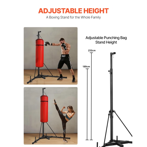 VEVOR 140 lbs Punching Bag Stand, Steel Heavy Duty Workout Training Equipment, Adjustable Height with Weighted Base, Freestanding Sandbag Rack for