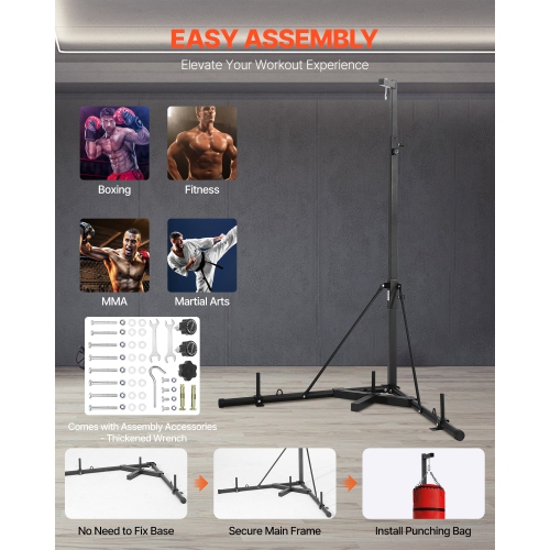 VEVOR 140 lbs Punching Bag Stand, Steel Heavy Duty Workout Training Equipment, Adjustable Height with Weighted Base, Freestanding Sandbag Rack for