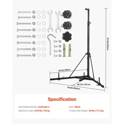 VEVOR 140 lbs Punching Bag Stand, Steel Heavy Duty Workout Training Equipment, Adjustable Height with Weighted Base, Freestanding Sandbag Rack for