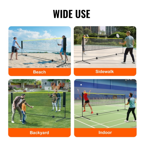 VEVOR 14ft Wide Badminton Net, Height Adjustable Volleyball Net, Foldable Pickleball Net, Tennis Net Set with Poles, Stand and Carry Bag, for Kids