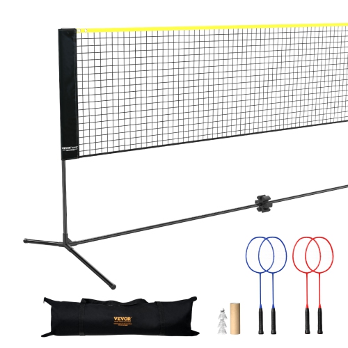 VEVOR  20Ft W Badminton Net, Height Adjustable Volleyball Net, Foldable Pickleball Net, Tennis Net Set w Poles, Stand, Bag, Rackets, Nylon