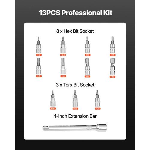 VEVOR 72-Tooth Click Torque Wrench Set, 1/4Inch Drive, 20-200lbf-in/2.3-22.6N.m, Dual-direction and Dual Range Scales, ±3% High Precision, with Bit