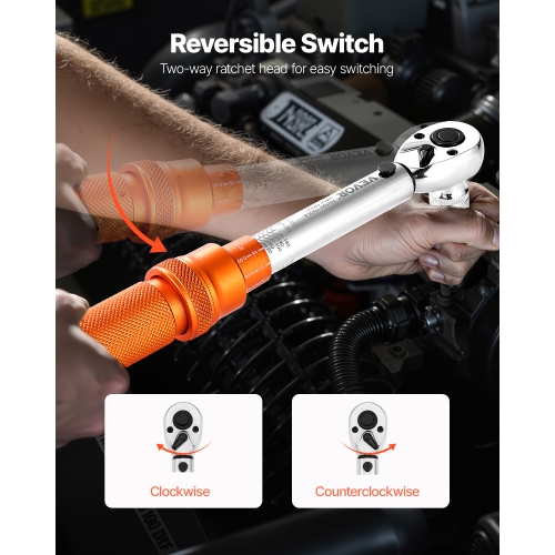VEVOR 72-Tooth Click Torque Wrench Set, 1/4Inch Drive, 20-200lbf-in/2.3-22.6N.m, Dual-direction and Dual Range Scales, ±3% High Precision, with Bit