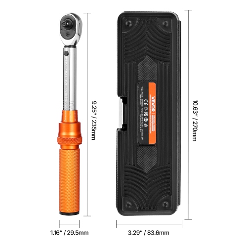VEVOR 72-Tooth Click Torque Wrench Set, 1/4Inch Drive, 20-200lbf-in/2.3-22.6N.m, Dual-direction and Dual Range Scales, ±3% High Precision, with Bit