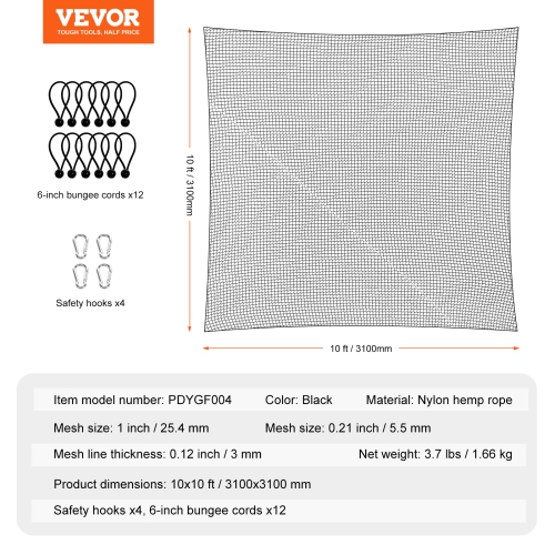 VEVOR 10x10ft Golf Net, Golf Practice Net, Indoor Hitting Net for Golf, Baseball, Hockey,Soccer,Heavy Duty Nylon DIY Ball Net,Sports Netting Barrier
