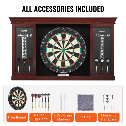 VEVOR Dartboard and Cabinet Set, Ready-to-Play Bundle Official Size, Steel Tip Dart Cabinet, Features Easy Assembly, Complete with All Accessories,