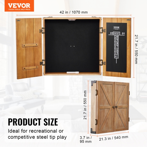 Jeu de fléchettes VEVOR Solid avec armoire, armoire dissimulable de taille officielle avec cible et accessoires, assemblage facile, idéal pour les