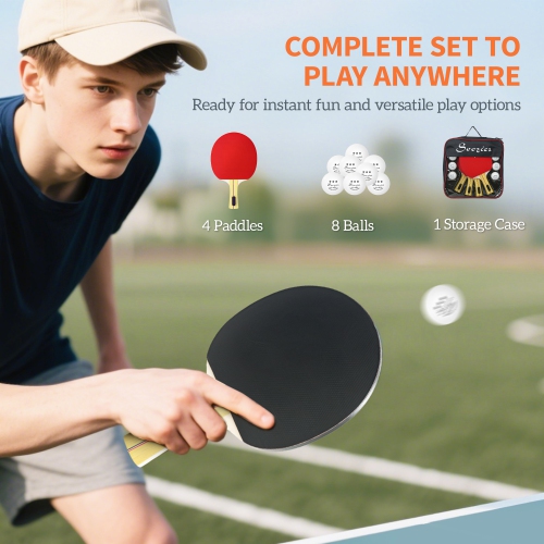 Soozier Ping Pong Paddle Set, Portable Table Tennis Rackets with 8 Ping Pong Balls, Storage Case for Teens, Adults, Beginners and Professionals,