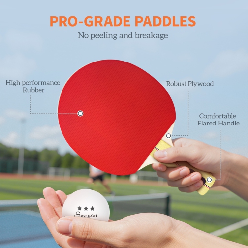 Soozier Ping Pong Paddle Set, Portable Table Tennis Rackets with 8 Ping Pong Balls, Storage Case for Teens, Adults, Beginners and Professionals,