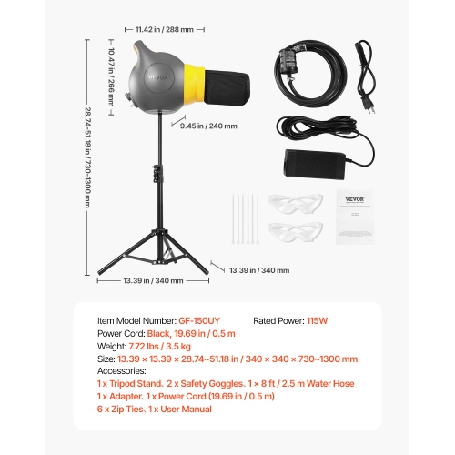 VEVOR 115 W Foam Machine, Party Foam Cannon, Portable Foam Maker with a Tripod Stand, Powerful Foam Party Machine, for Pool, Outdoor Events,