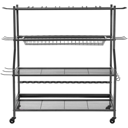 Porte-canne à pêche VEVOR à 15 tiges, support mobile pour poteau à roulettes, range-tout pour matériel de pêche pour garage intérieur, rangement pour