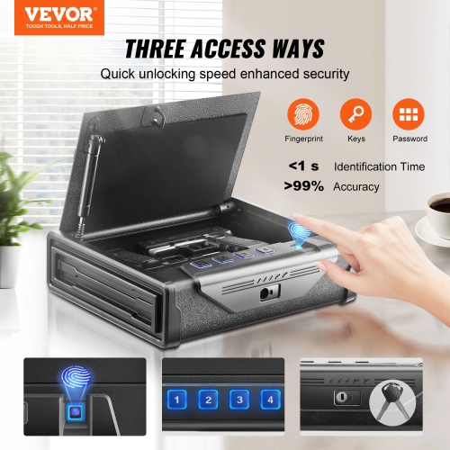 VEVOR 2 Pistols Gun Safe, Biometric Gun Safe with Three Quick Access Ways of Fingerprints, Passwords and Keys, Handgun Safe for for Home, Bedside,