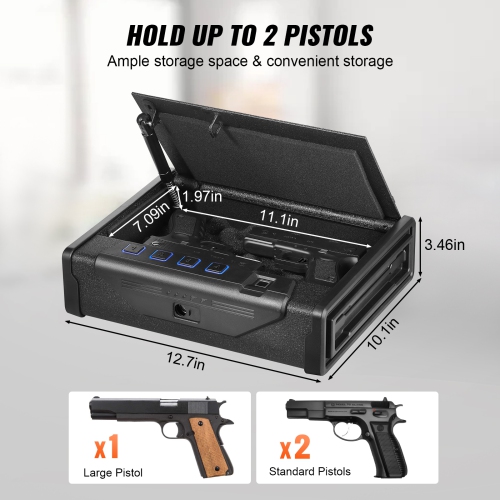 VEVOR 2 Pistols Gun Safe, Biometric Gun Safe with Three Quick Access Ways of Fingerprints, Passwords and Keys, Handgun Safe for for Home, Bedside,