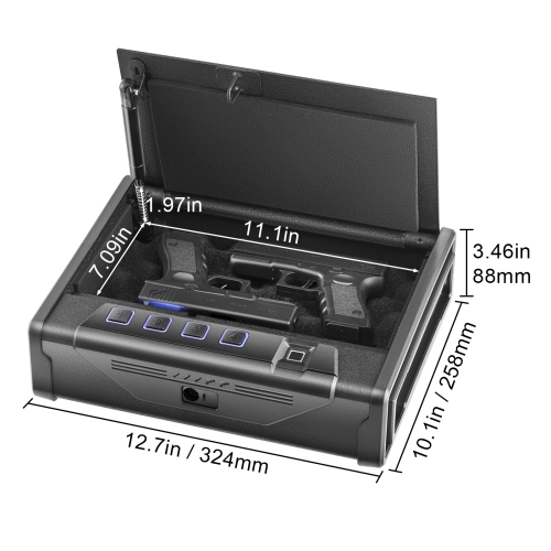 VEVOR 2 Pistols Gun Safe, Biometric Gun Safe with Three Quick Access Ways of Fingerprints, Passwords and Keys, Handgun Safe for for Home, Bedside,