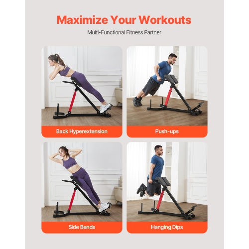 Chaise romaine VEVOR 350&nbsp;lb, banc d'extension réglable, équipement d'exercice multifonction pour fessier, ischio-jambier, bas du dos et