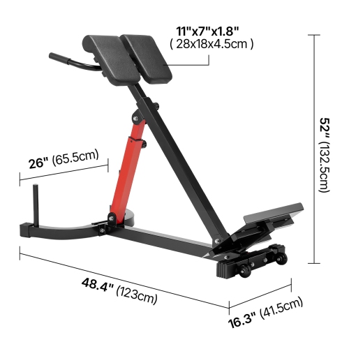 Chaise romaine VEVOR 350&nbsp;lb, banc d'extension réglable, équipement d'exercice multifonction pour fessier, ischio-jambier, bas du dos et
