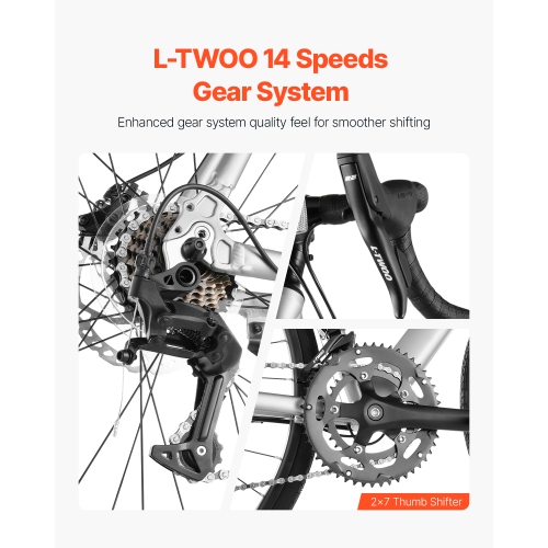 VEVOR L-TWOO 14 Road Bike, 700C Wheels Racing Bike, Speeds Drivetrain City Commuter Road Bicycle, Urban Adult Sport Bike with Lightweight Aluminum