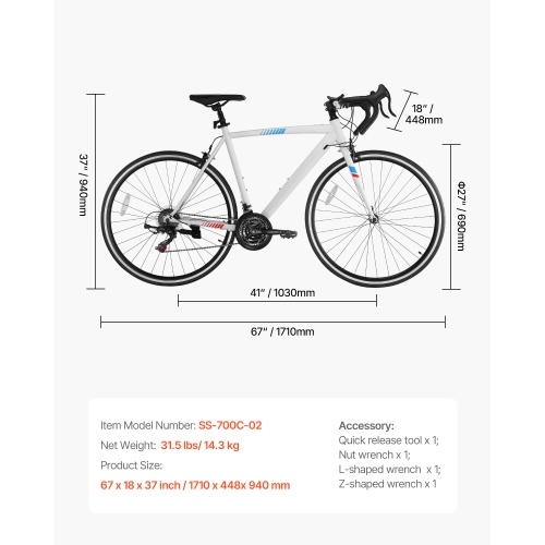VEVOR 700C Road Bike, Wheels Racing Bike, SHIMANO 21 Speeds Drivetrain City Commuter Road Bicycle, Urban Adult Sport Bicycle with Carbon Steel Frame,