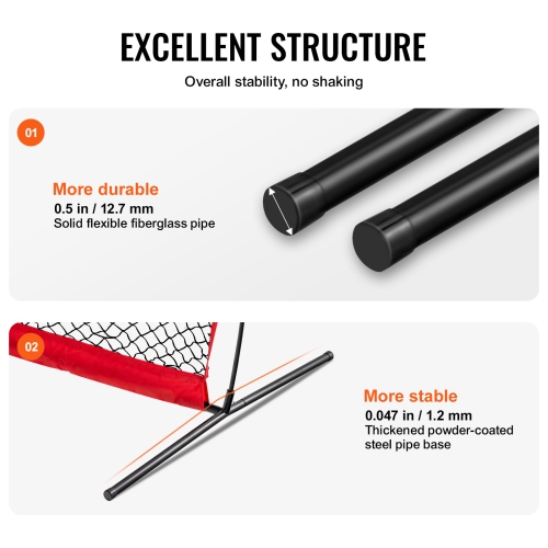 VEVOR 7x7 ft L Screen Baseball for Batting Cage, Baseball & Softball Safety Screen, with Carry Bag & Ground Stakes, Baseball Pitching Net for