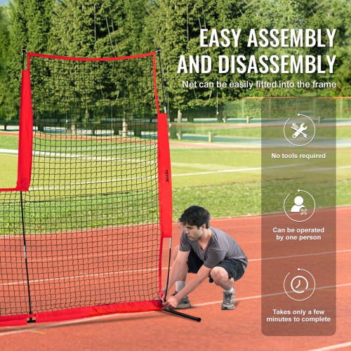 VEVOR 7x7 ft L Screen Baseball for Batting Cage, Baseball & Softball Safety Screen, with Carry Bag & Ground Stakes, Baseball Pitching Net for