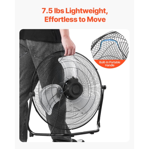 VEVOR 3 Speeds Floor Fan, High Velocity Heavy Duty 18 Inch Industrial Fan, 4000 CFM 360° Adjustable Tilt 19.69 ft/sec Airflow Large Metal Fan, for