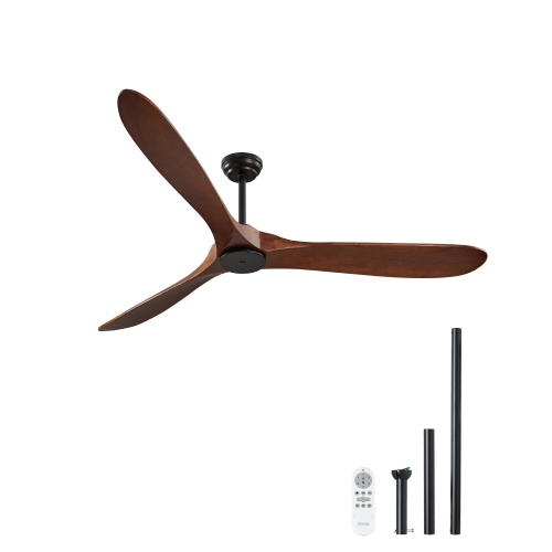 VEVOR 72 Inch Ceiling Fan without Light, 6-Speed Remote Control, 3-Wood-Blade, Reversible DC Motor, Modern Low Profile Flush Mount Exterior Fan for