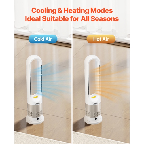 VEVOR 16 ft/s Tower Fan Bladeless, Quiet Floor Fan that Blows Cold & Heating Air, 80° Oscillating Fans with 8 Speeds, 9H Timer, Standing Fans with