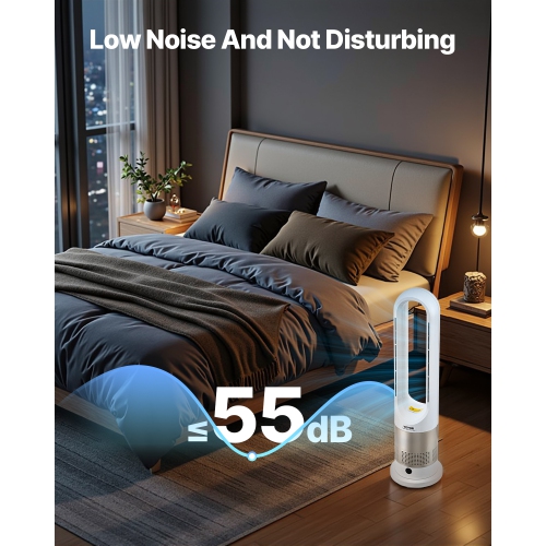 VEVOR 16 ft/s Tower Fan Bladeless, Quiet Floor Fan that Blows Cold & Heating Air, 80° Oscillating Fans with 8 Speeds, 9H Timer, Standing Fans with