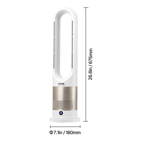 VEVOR 16 ft/s Tower Fan Bladeless, Quiet Floor Fan that Blows Cold & Heating Air, 80° Oscillating Fans with 8 Speeds, 9H Timer, Standing Fans with